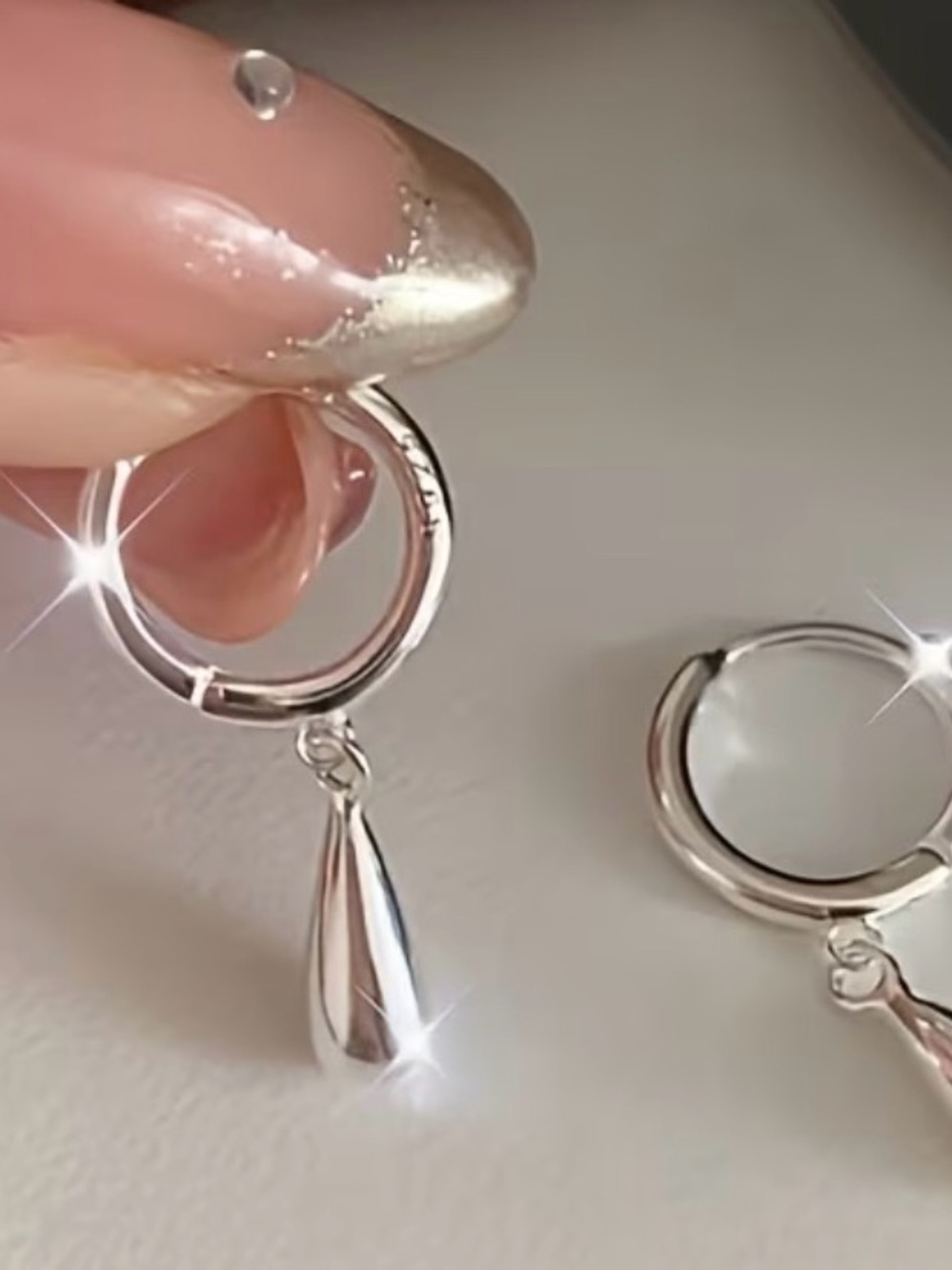 Silver Teardrop Hoop Earrings - Minimal Women Jewelry